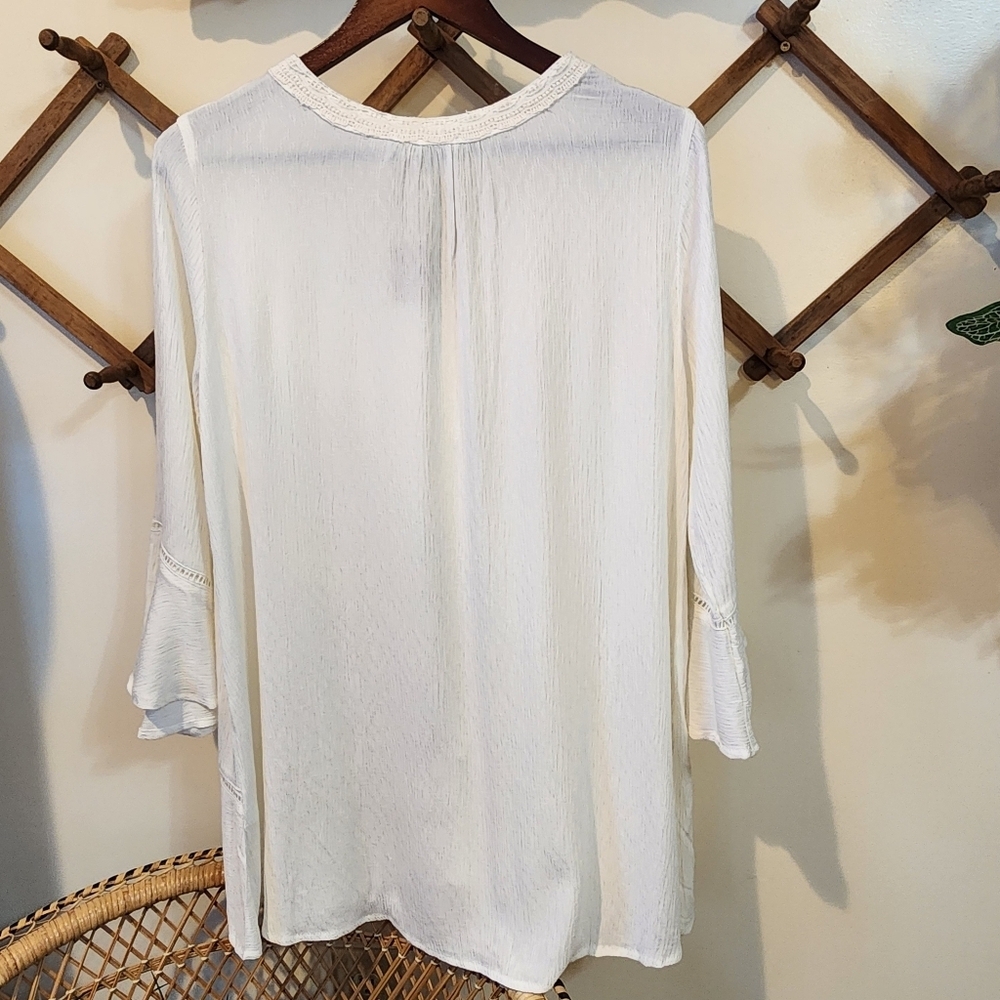Suzanne Betro Tunic Blouse Cream White Medium NWT Crochet Lace Boho Bell Sleeve - Picture 16 of 16